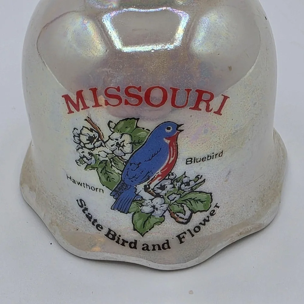 Missouri State Bird Bluebird Hawthorn Souvenir Iridescent Porcelain Ceramic Bell
